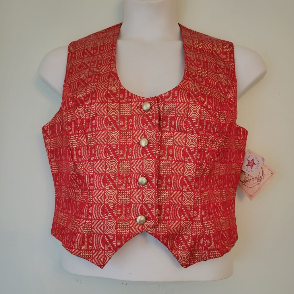Hobby Horse Red Metallic Vest L Usa Horseman Show Geometric Print